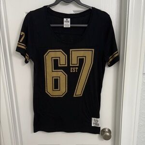 PINK Victoria's Secret Black and Gold Saints Jersey Top